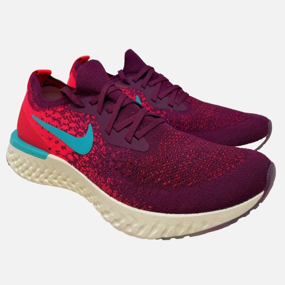 Nike Women's Maroon Knit Running Shoes with Teal Swoosh